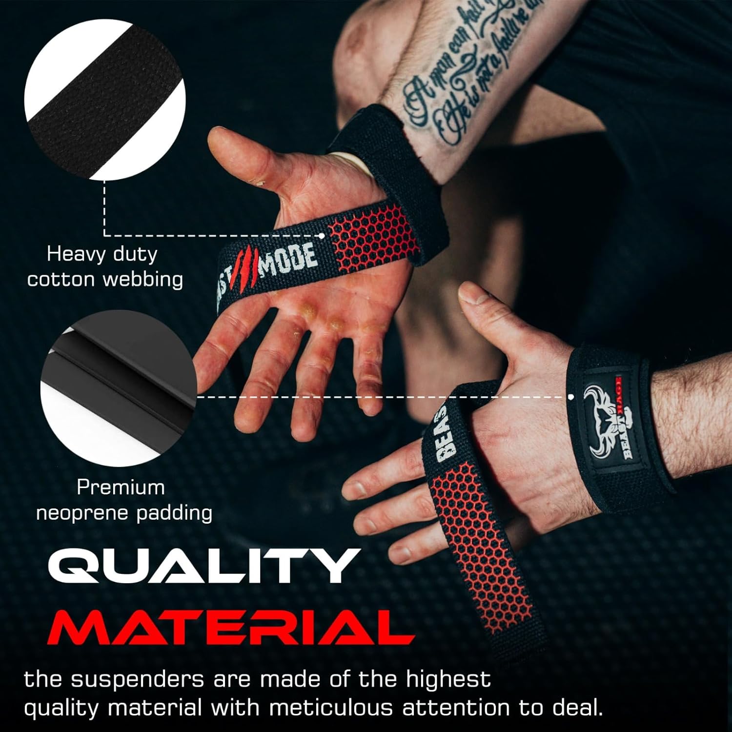 Thumbnail 2 de BEAST RAGE Weight Lifting Straps, Padded 1 pair 🏋