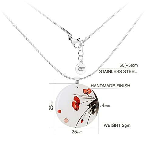Detalle 2 de Dragon Porter Colgante Ajustable de Acero Inoxidable con Mandala Roja y Blanca – Collar Boho para Mujer