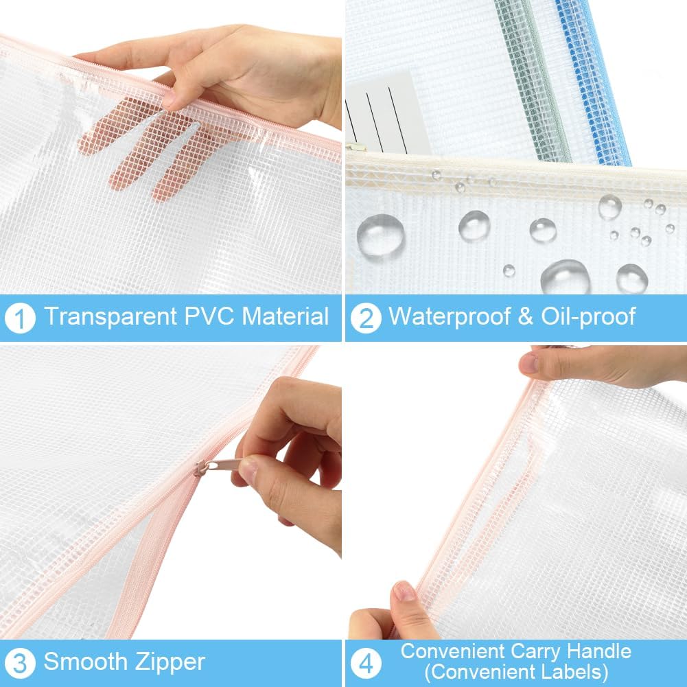 Thumbnail 2 de OFFCUP Plastic Wallets: 15-pack A3/A4/A5 zip lock document bags with mesh and label pocket (white)