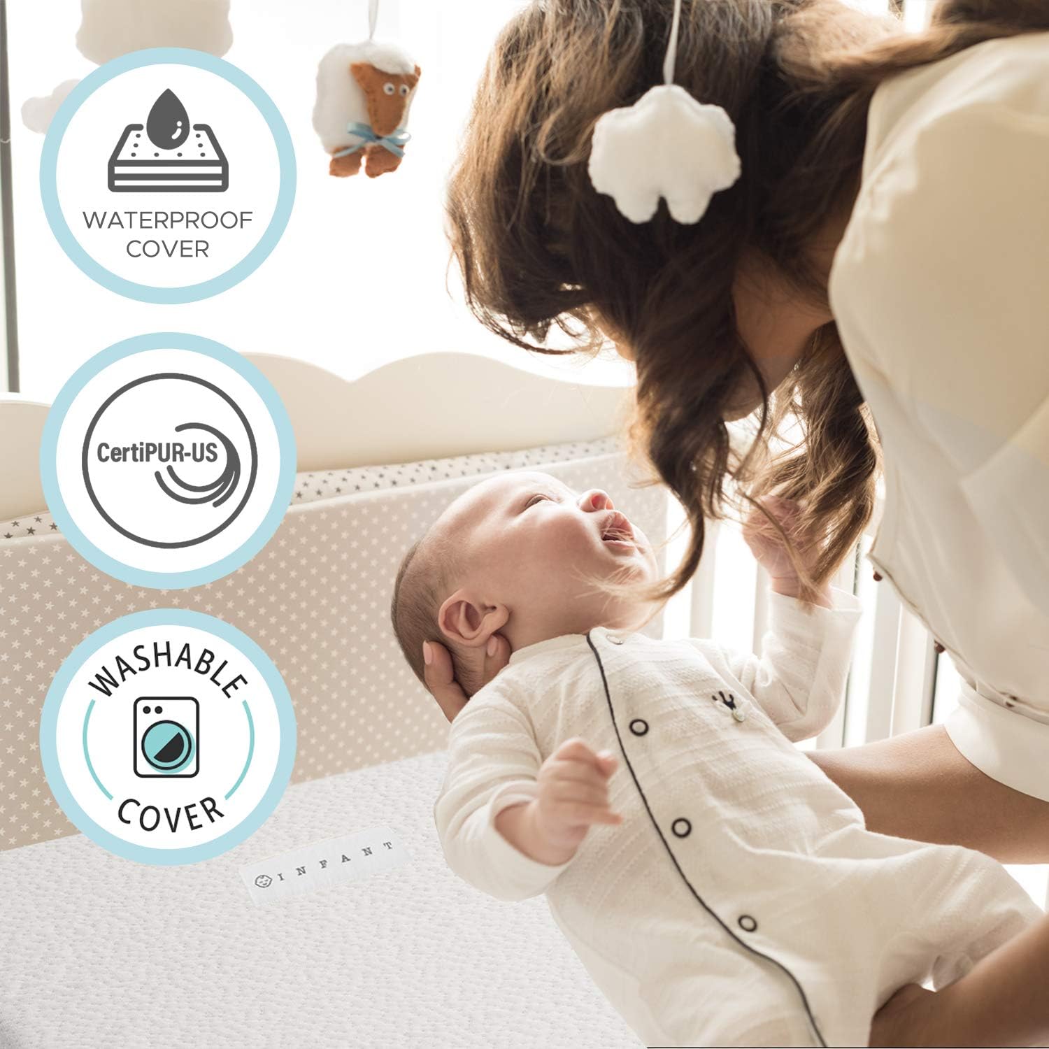 Detalle 1 de Modera MOD-2626 Dual-Sided Crib Mattress, Organic Cotton Cover and Cooling Gel Foam