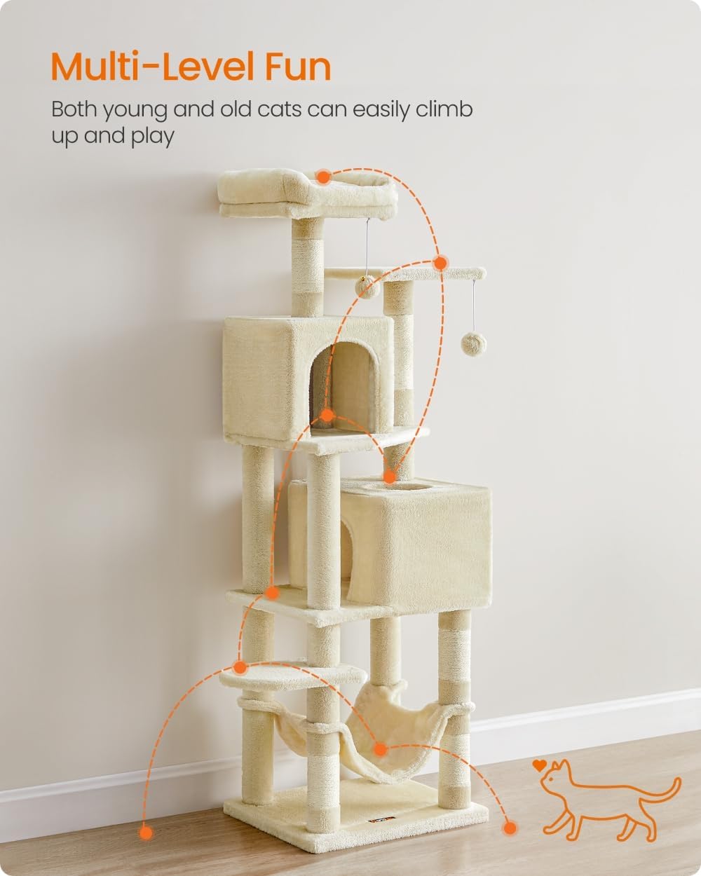 Detalle de Feandrea UPCT192M01 59.5-Inch Cat Tree with 5 Scratching Posts and 2 Perches