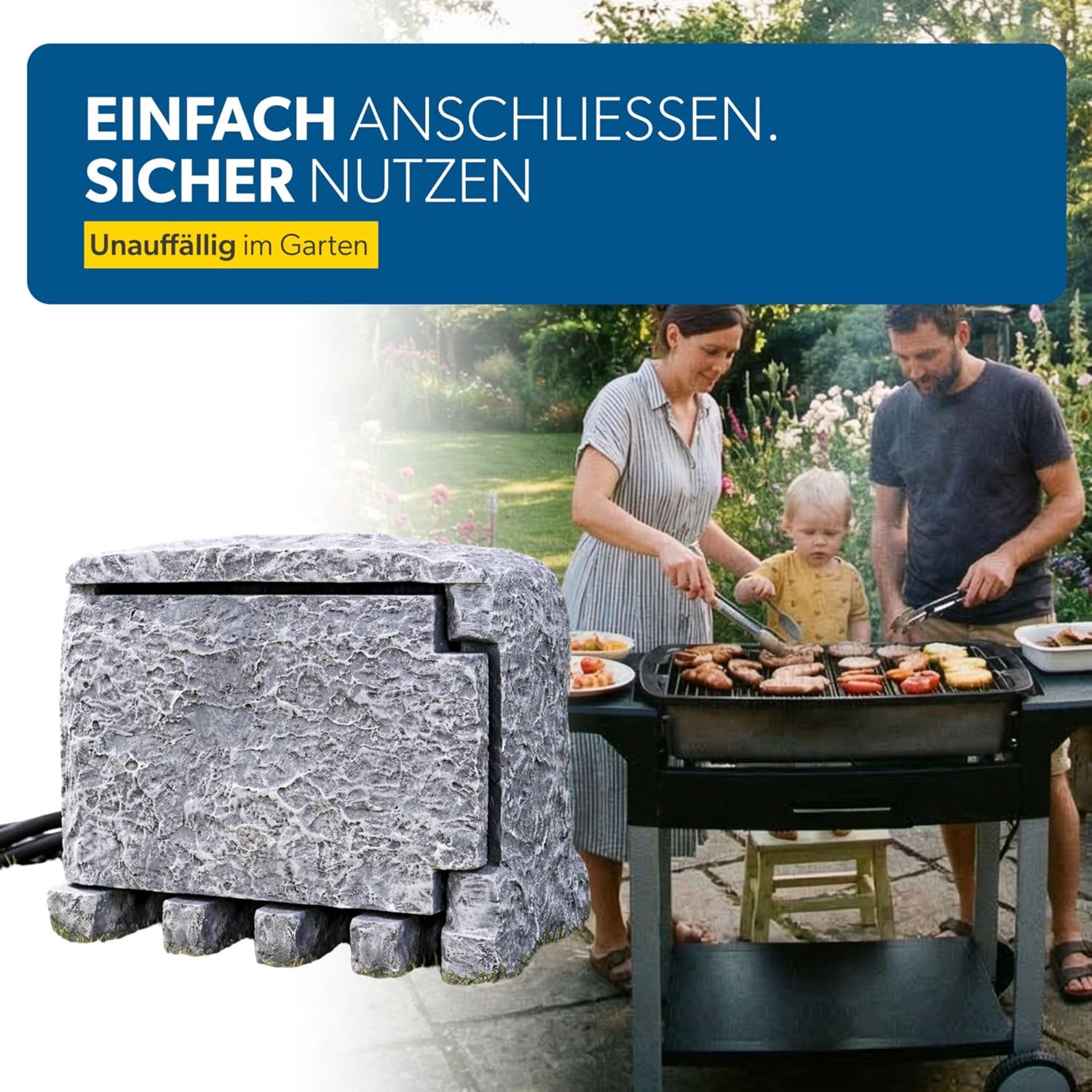 Thumbnail 6 de UNITEC Steckdosenverteiler Garten Steinoptik – 4 Steckdosen, IP44, Außensteckdose
