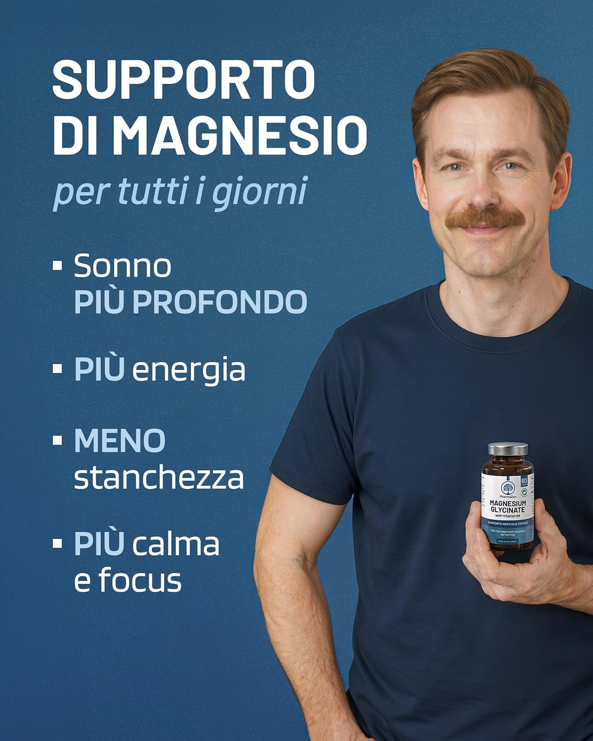 Detalle de Magnesio Bisglicinato 1500 mg con Vitamina B6 – PharmaZen, 120 capsule vegane