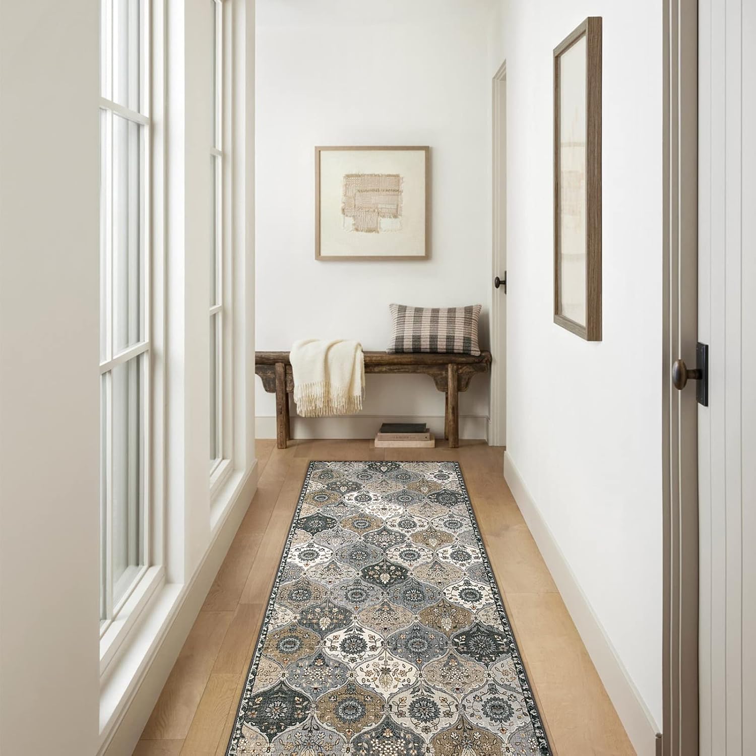 Thumbnail 4 de Lahome Moroccan Kitchen Runner Rug (Elise) — 2'5''x8' ultra-thin washable non-slip hallway carpet in grey