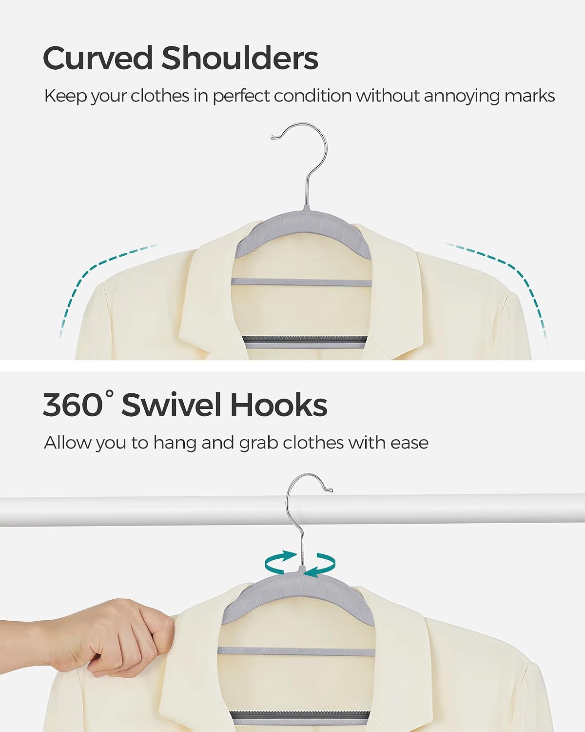 Detalle de SONGMICS Breanna Collection CRP20G50 Plastic Coat Hangers, 50-Pack, Slim Non-Slip