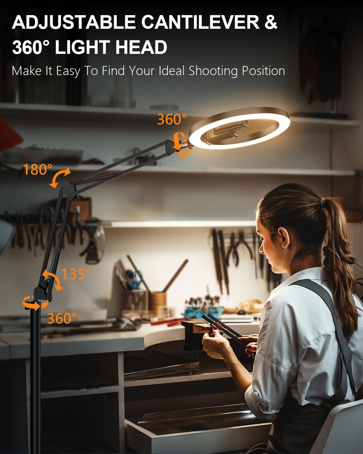 Thumbnail 2 de 10" Ring Light Tripod 70" Adjustable Phone Stand