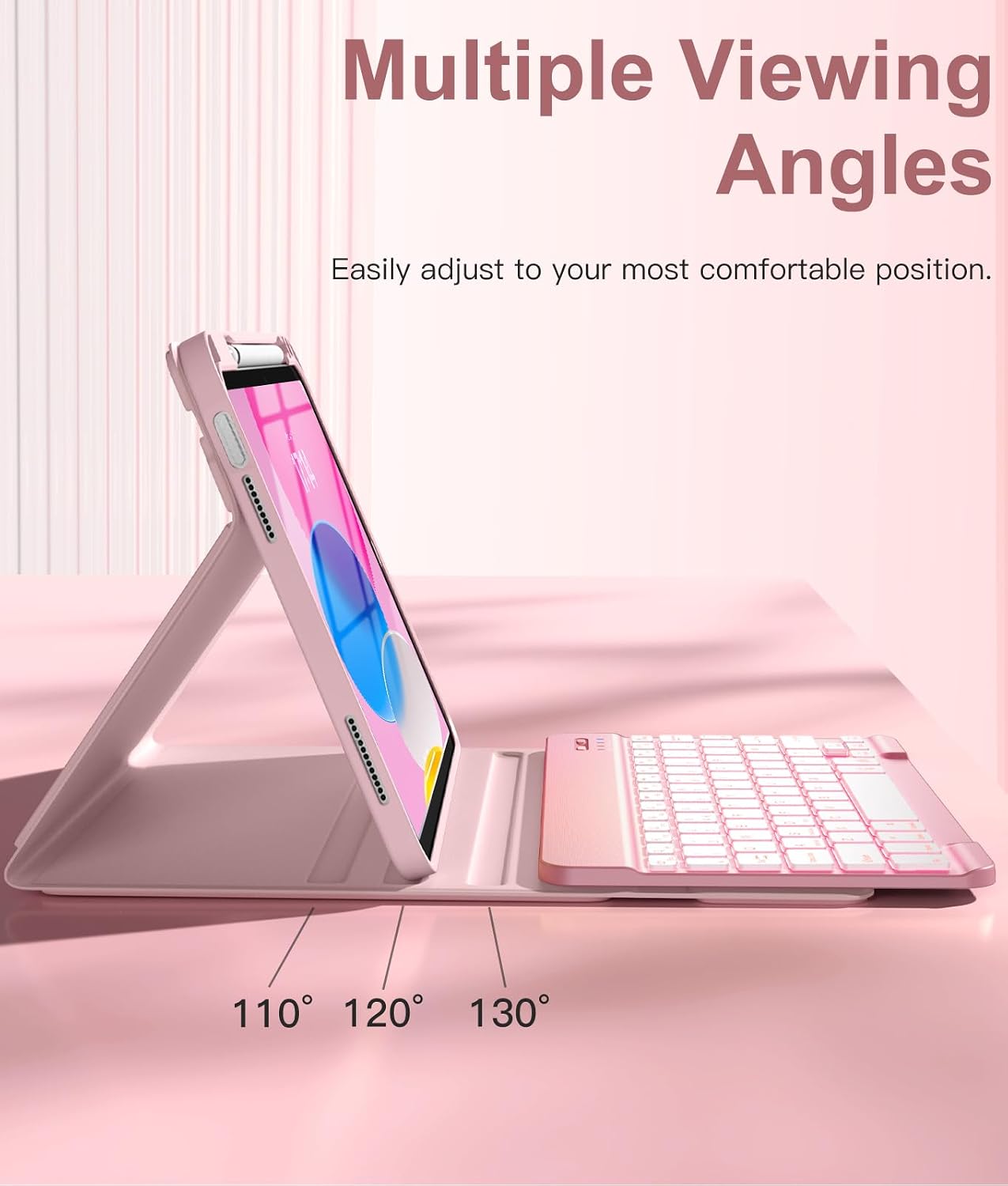Thumbnail 4 de Vobafe Keyboard Case for iPad A16 11th Generation (2025) / iPad 10th Gen (2022) – Backlit Detachable Folio Keyboard, UK Layout, Light Pink