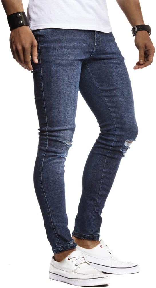 Detalle de Leif Nelson – Pantalon jeans Slim fit en denim stretch déchiré LN9145 Bleu foncé, W32 L30