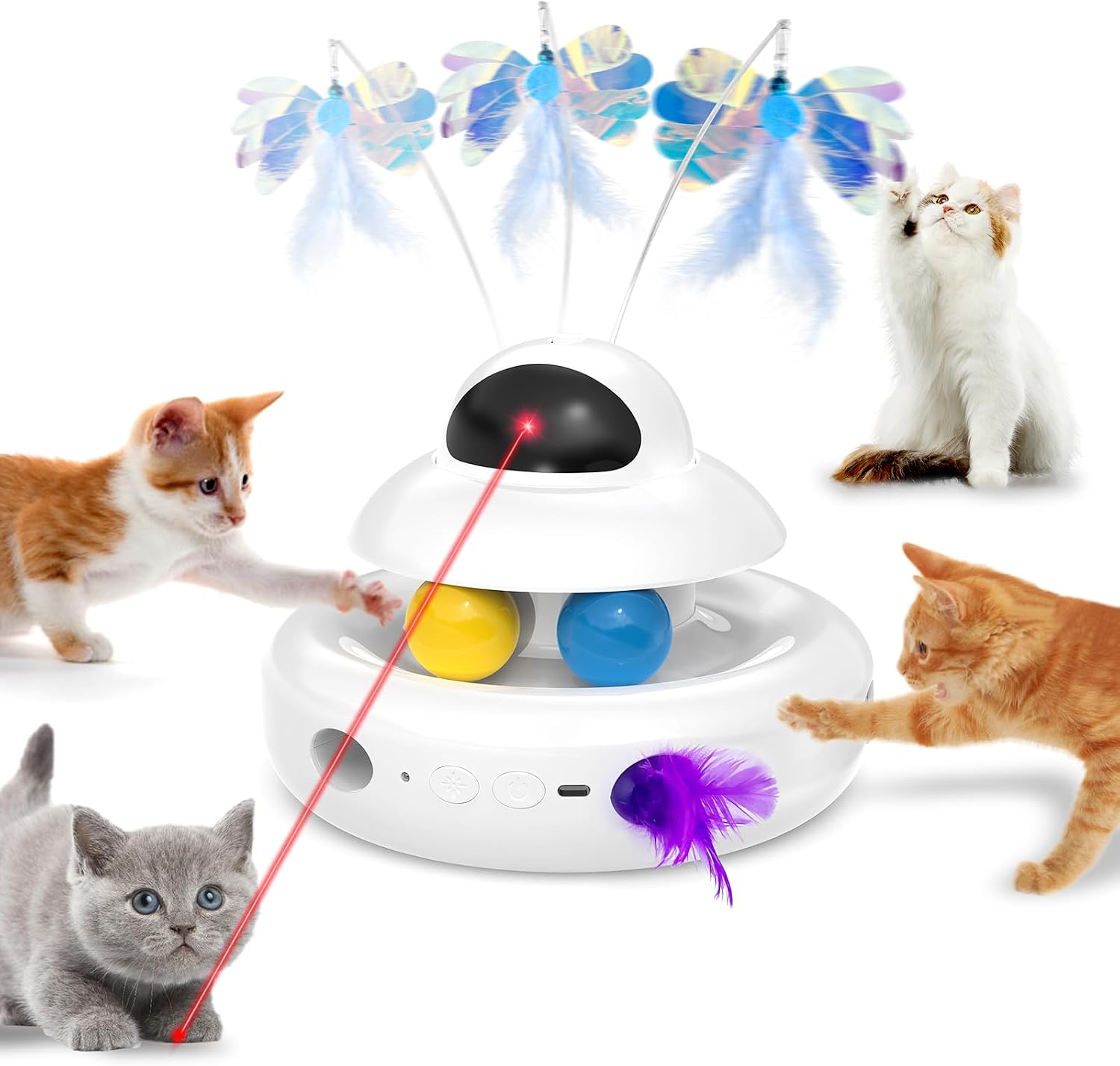 Detalle de MOHAYA MHY88 4-in-1 Interactive Cat Toy with Laser, Butterfly and Track Balls