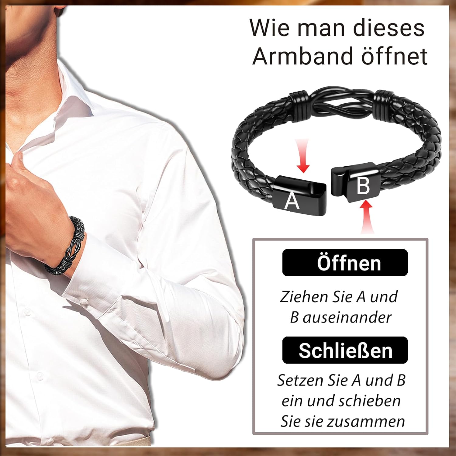 Thumbnail 4 de YIBONIKA Lederarmband für Herren/Junge als Geschenk – „Love & Forever“ mit Geschenkbox