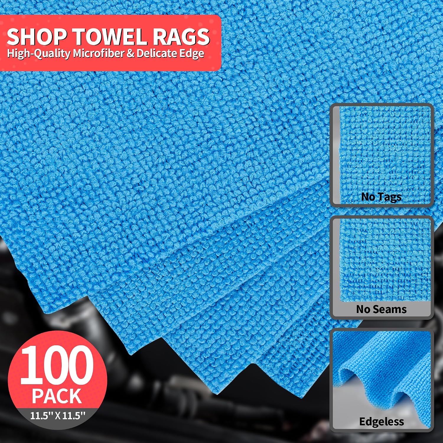Detalle 2 de HOMERHYME Shop Towels: 100-Pack Microfiber Cloths (11.5" x 11.5"), Lint-Free & Scratch-Free for Cars, Garages, and More