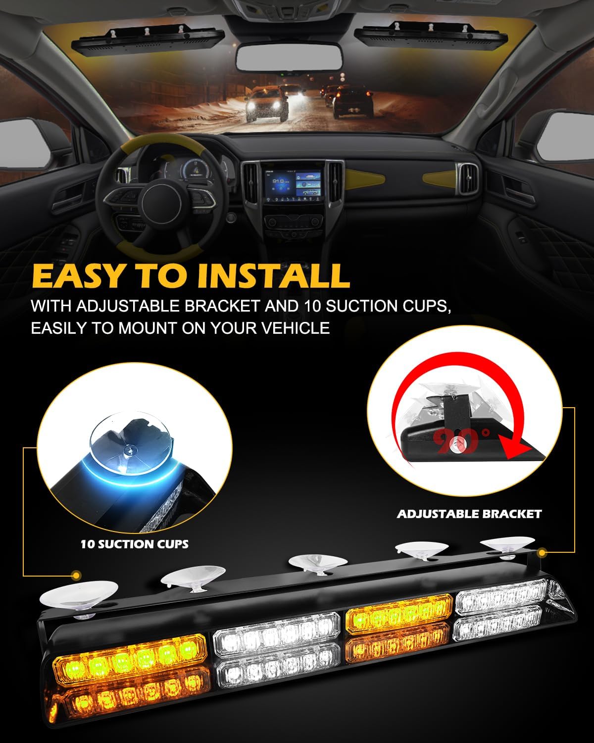 Detalle de HLauto 604N Emergency Dash Strobe Lights: 2x16.8 inch Amber/White Safety Light Bar