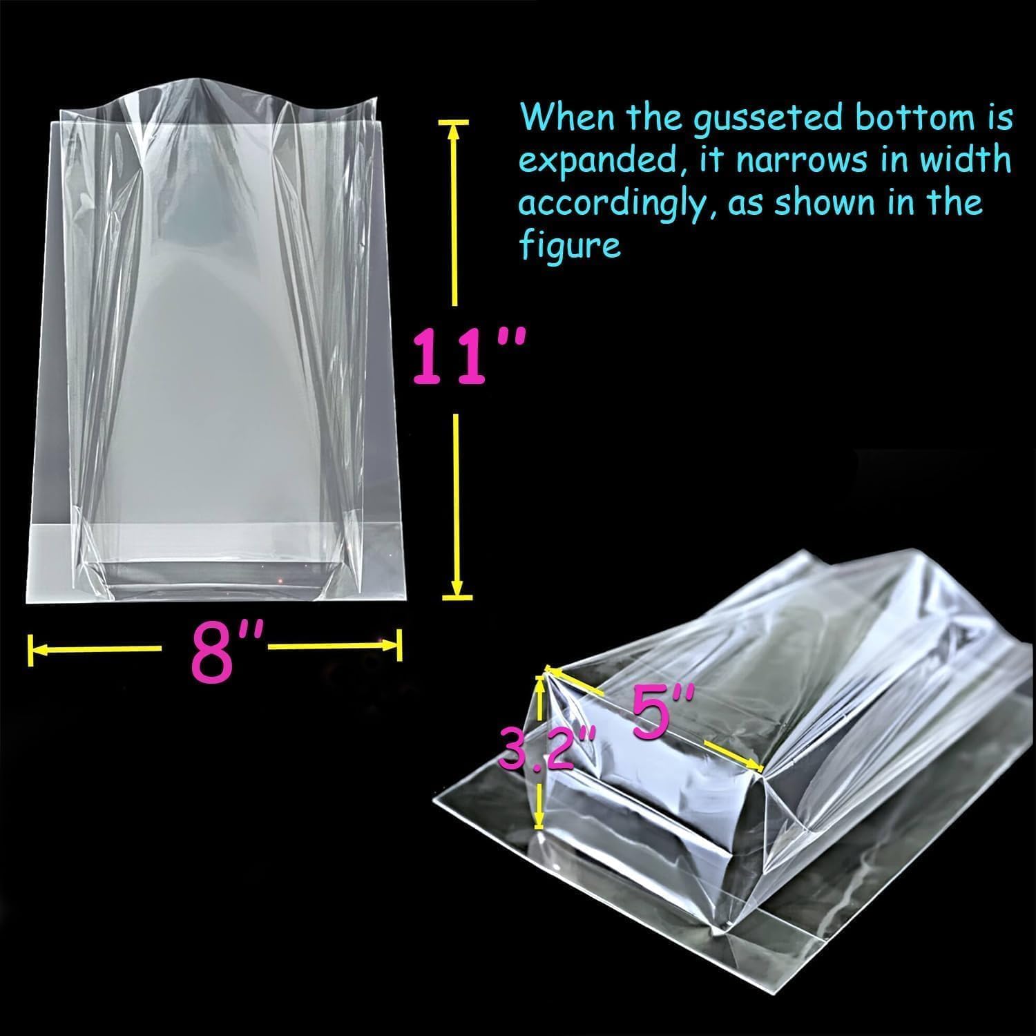 Detalle de PigPotParty 8 x 11-Inch Clear Cellophane Gift Bags, Gusseted, 50-Pack