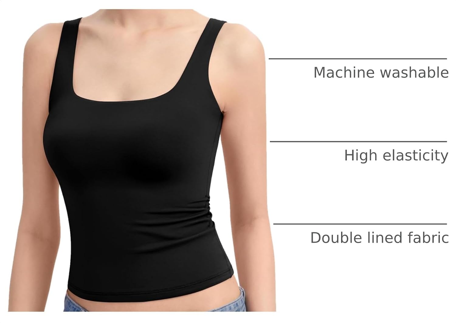 Thumbnail 3 de PUMIEY Women's Square Neck Tank Top: Double-Lined, Sleeveless Essential
