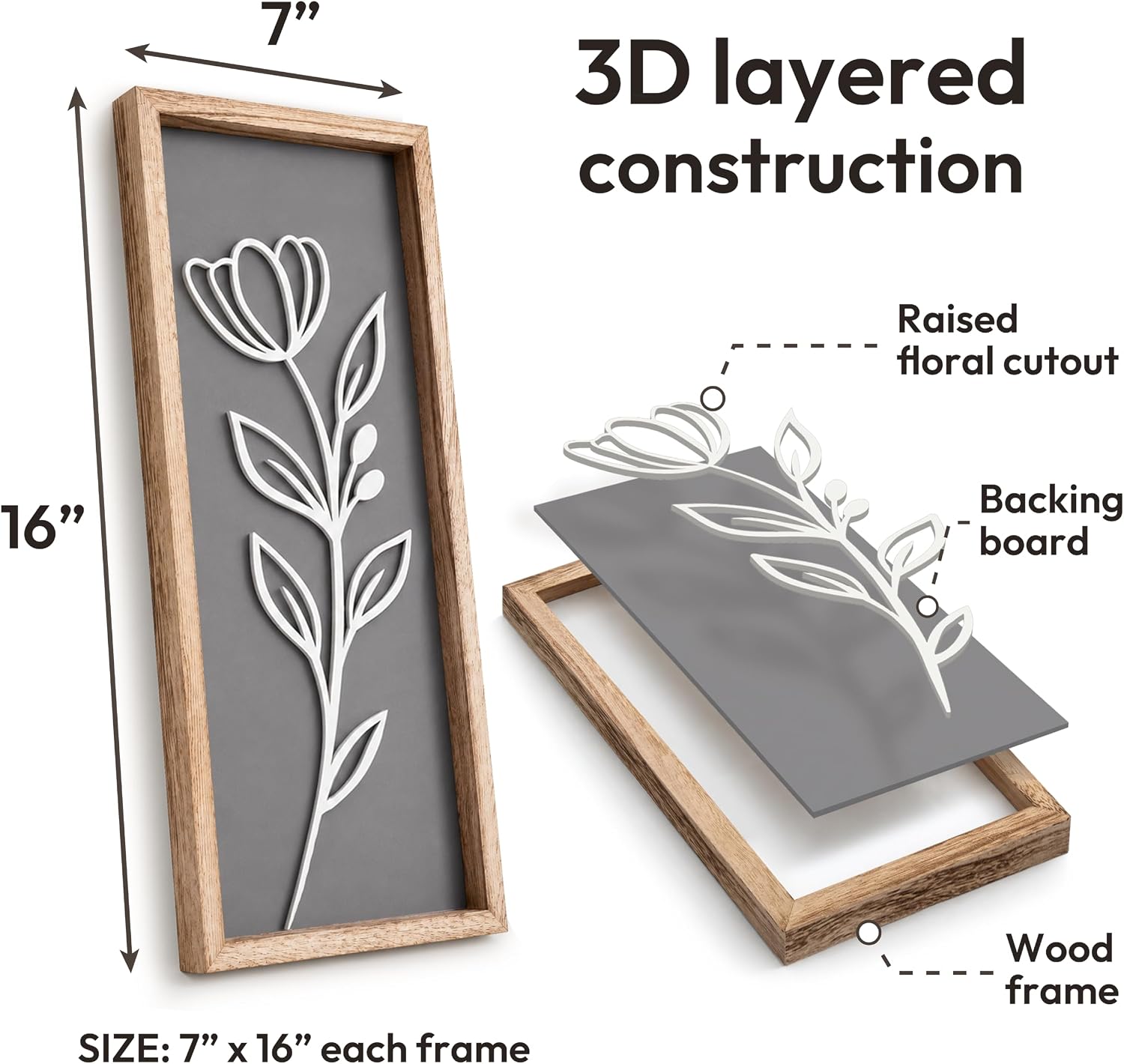 Detalle de 3D Wooden Floral Wall Art Set of 4 ๐ผ