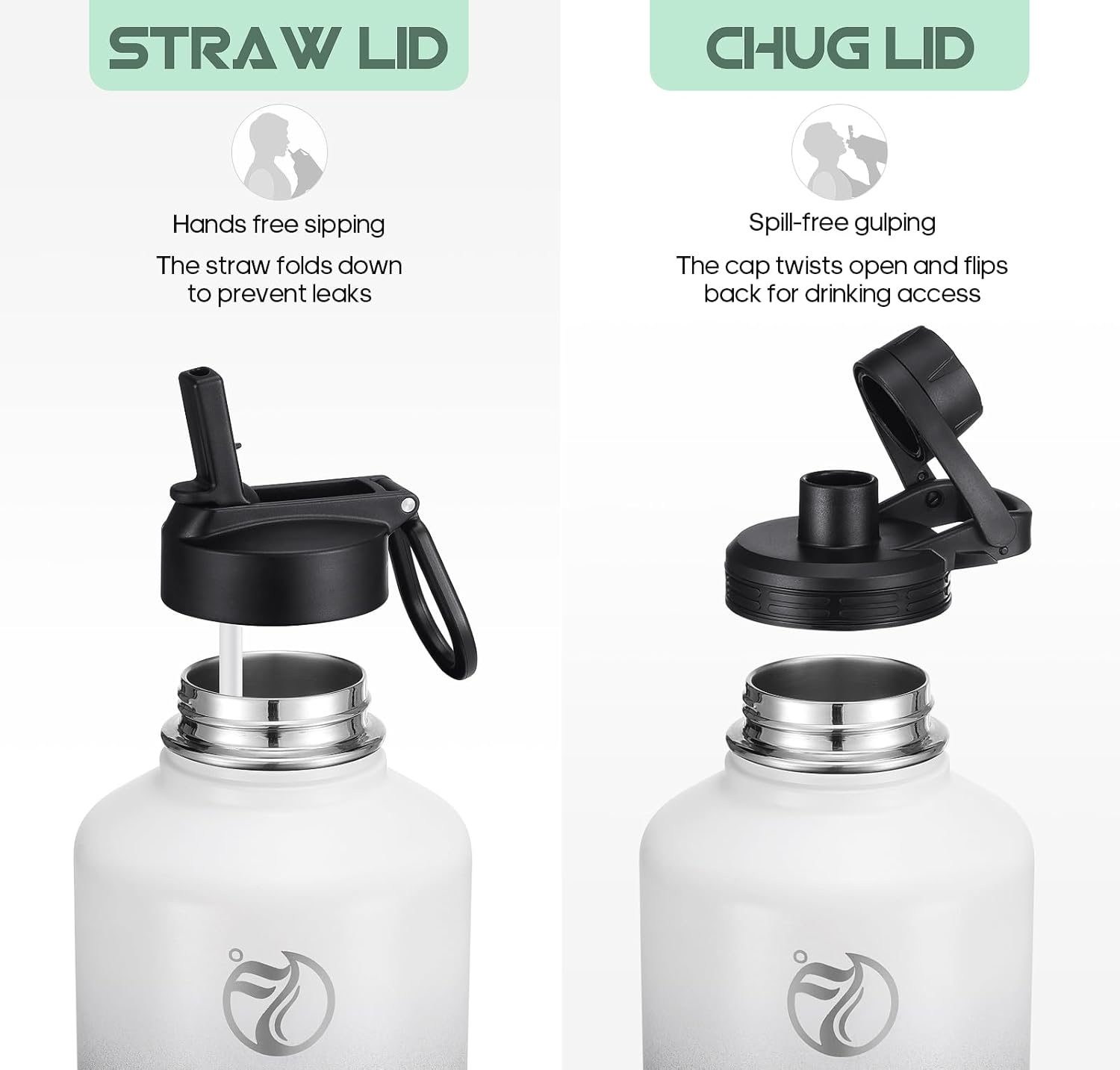 Thumbnail 1 de HydroPal Vacuum Insulated Stainless Steel Water Bottle (1.9L/1.2L/1L/750ml/500ml) with Straw & Spout Lids