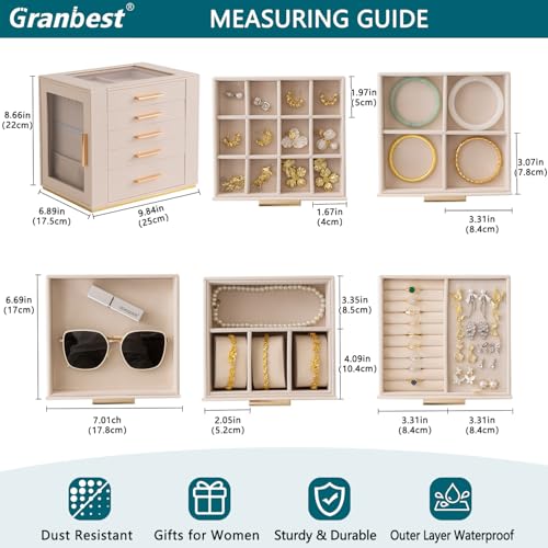 Thumbnail 3 de Granbest 5-Tier Jewellery Box with Glass Top and Mirror