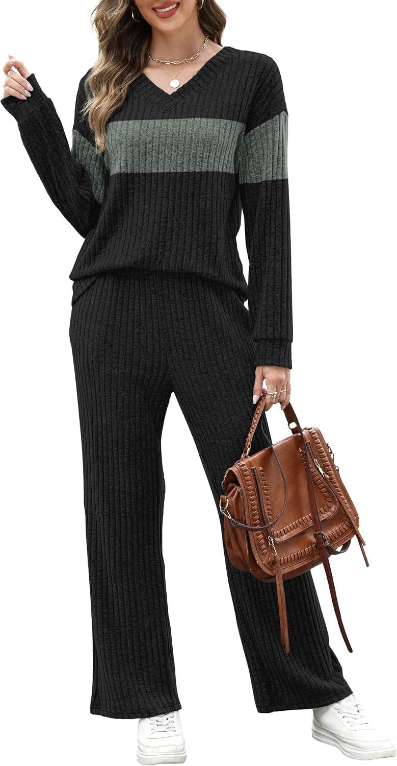 Detalle 2 de RUMIA Women's Lounge Set with V-Neck Top, Wide-Leg Pants and Pockets