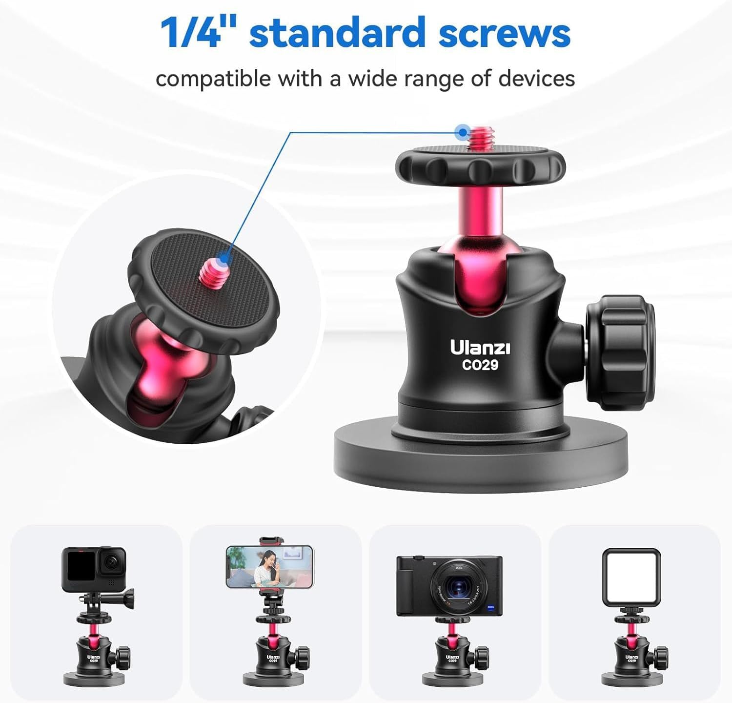 Detalle de ULANZI Support de caméra magnétique avec rotule 360° et 6 aimants intégrés (compat. Hero et DJI Osmo Action)