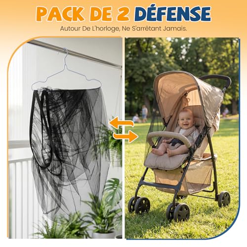 Thumbnail 2 de Orzbow Lot de 2 Moustiquaire Poussette Universelle, Noir – protection flexible et pratique