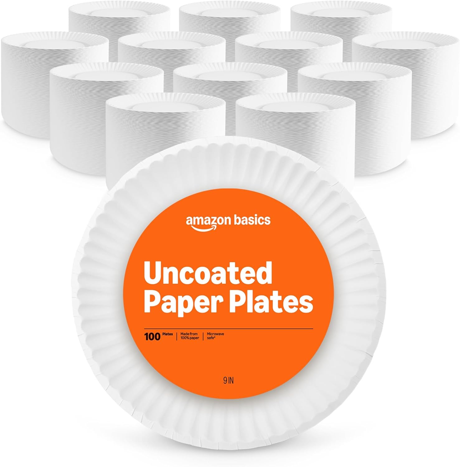 Detalle de Amazon Basics 9" Uncoated White Paper Plates — 100 Count