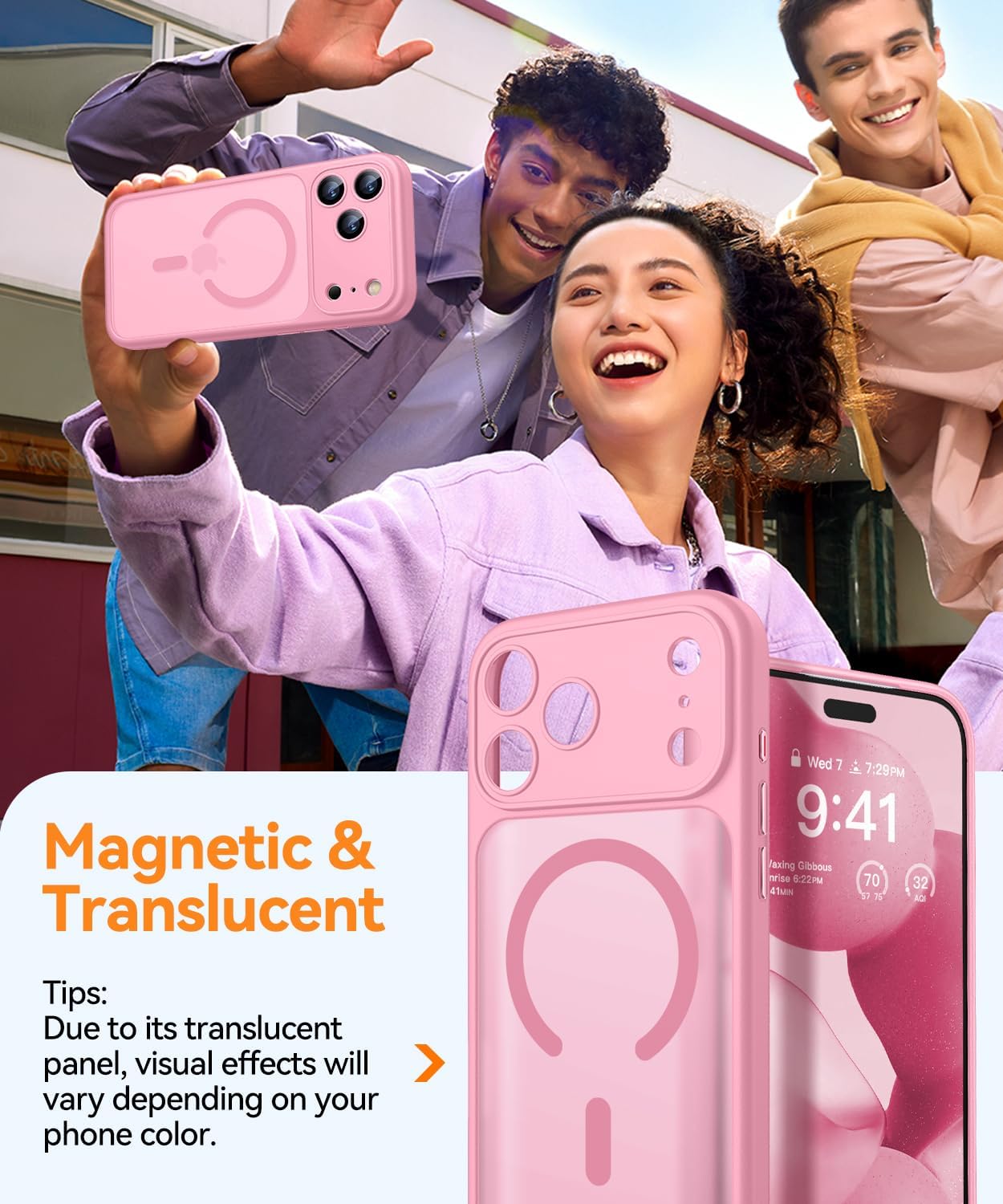Thumbnail 2 de Cover magnetica CANSHN per iPhone 17 Pro (6,3") compatibile MagSafe, protezione camera completa, rosa