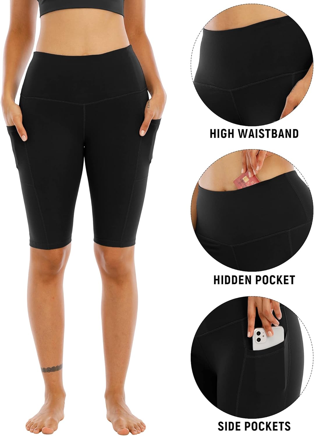 Thumbnail 2 de WHOUARE 4 Pack Biker Yoga Shorts with Pockets for Women