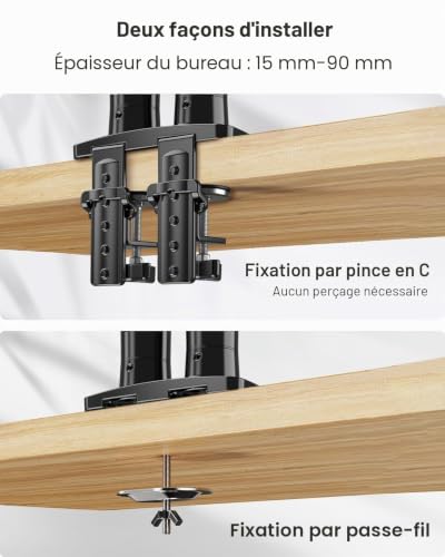 Thumbnail 6 de HUANUO Support Écran PC 2 écrans 13–32 pouces – Bras pour écrans plats, VESA 75×75/100×100mm, noir