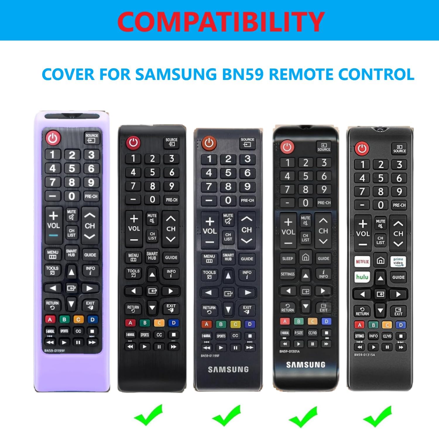 Thumbnail 2 de [2 Pack] YAREETY Glowing Remote Cover Replacement for Samsung TV Remote – universal silicone sleeve with lanyard