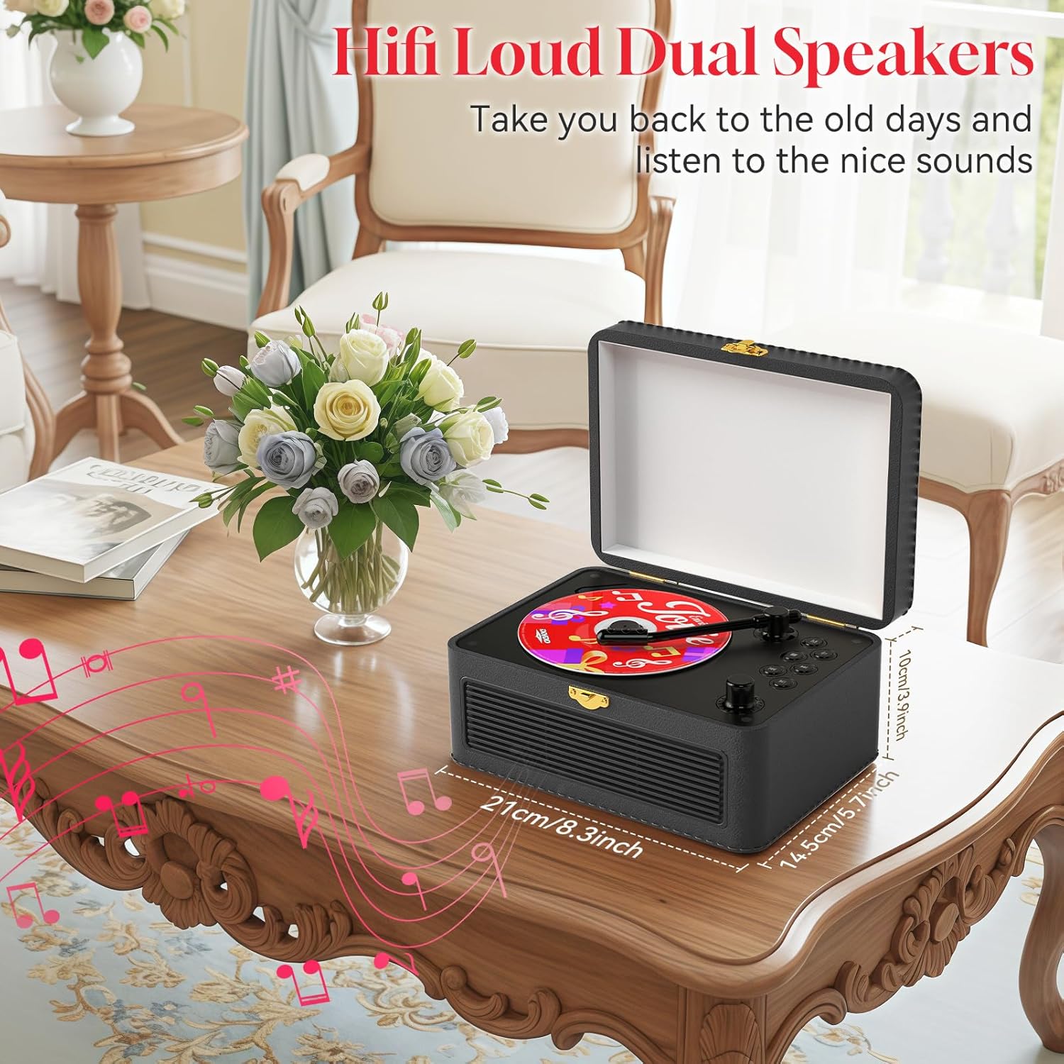 Thumbnail 5 de Gueray Lecteur CD Cuir Portable: lecteur CD vintage avec Bluetooth 5.2 et haut-parleurs 3600 mAh