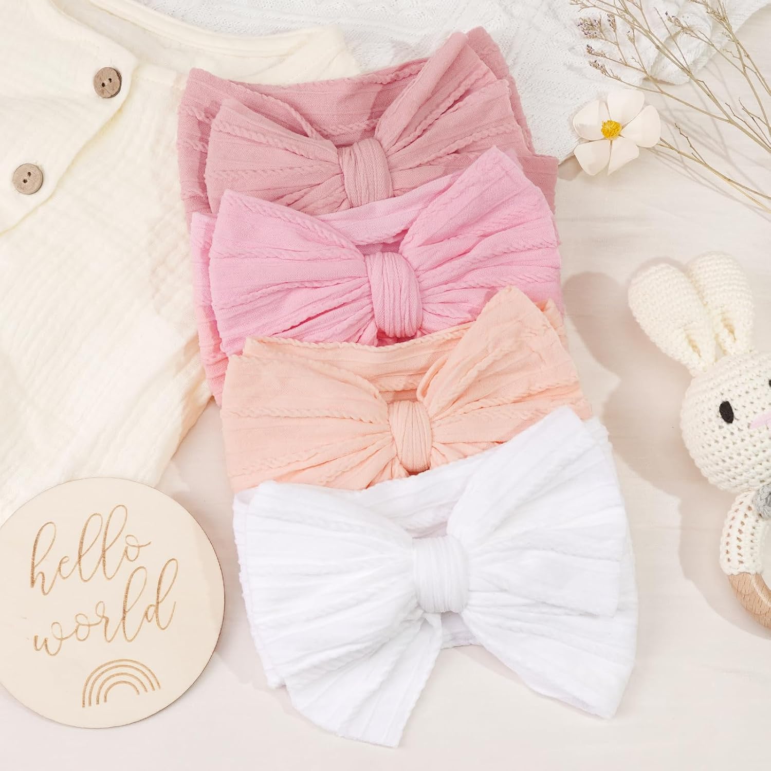 Detalle de CÉLLOT 6-Piece Baby Nylon Bow Headbands, Double-Layer Bows, Classic Pink Series