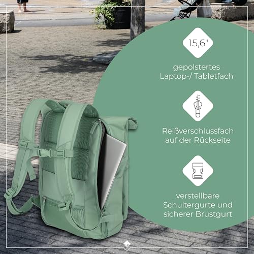 Detalle de Travelite Rolltop Handgepäck Rucksack BASICS, 60 cm, 35 Liter – vielseitig, flexibel und robust