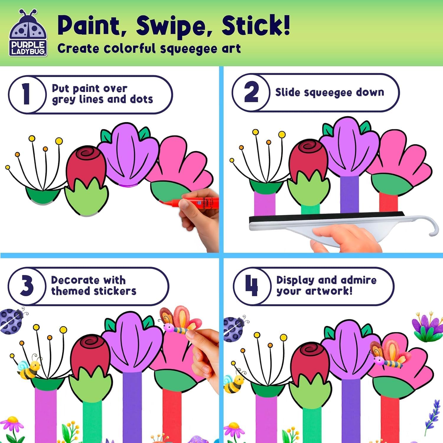 Thumbnail 4 de Squeegee Art Kids Paint Kit Blooms & Bugs – nature-themed painting set with stickers