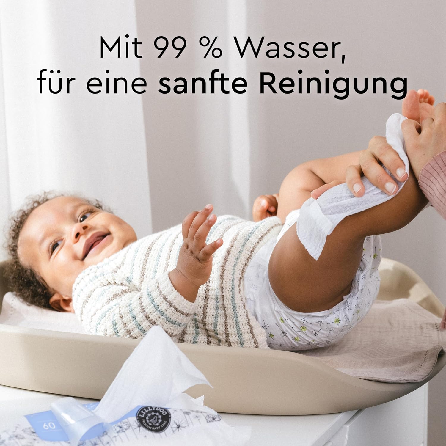 Detalle de LILLYDOO Feuchttücher 99% Wasser, 600 Stück – 100% plastikfrei, ohne Parfüm