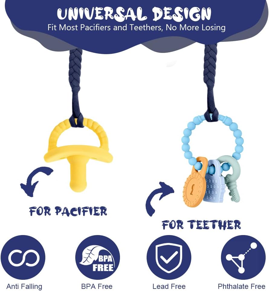 Thumbnail 4 de Aolso Dummy Clips Pacifier Chain (4-pack) with silicone ring adapters and clip holders