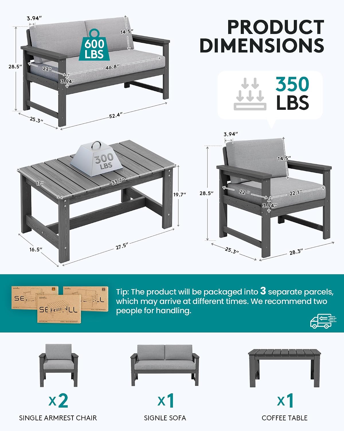 Detalle 2 de SERWALL Outdoor Conversation Sofa Set, HDPE