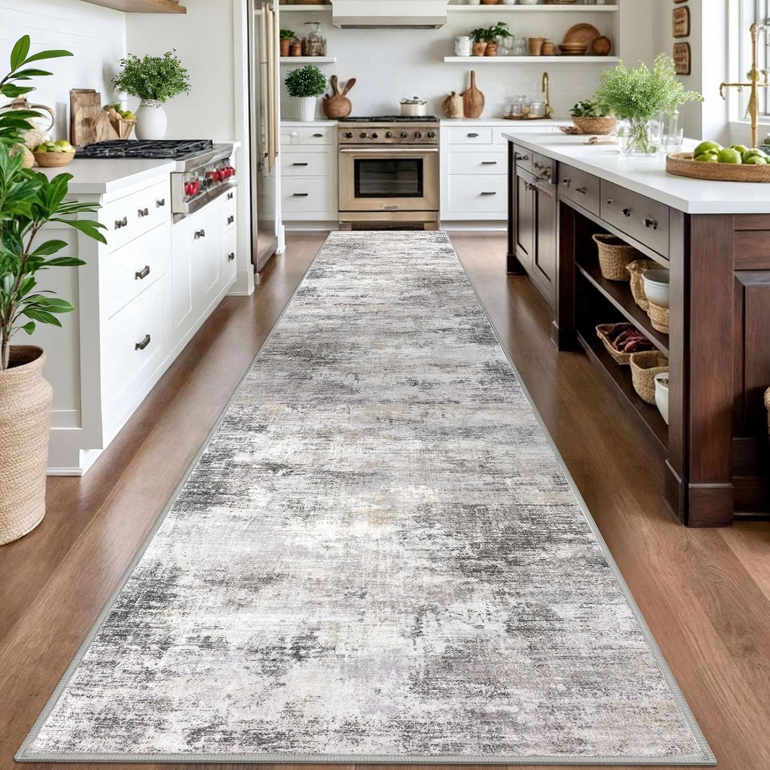 Thumbnail 1 de IOHOUZE Abstract Runner Rug (3' x 16') — Washable Non-Slip Hallway & Entryway Runner in Grey/Beige