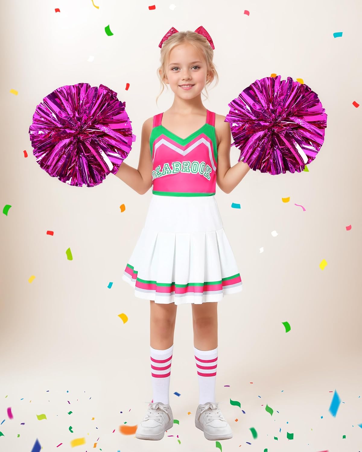 Detalle de ZapLute ZPT1364 Girls' Cheerleader Costume with Pleated Skirt and Pom-Poms