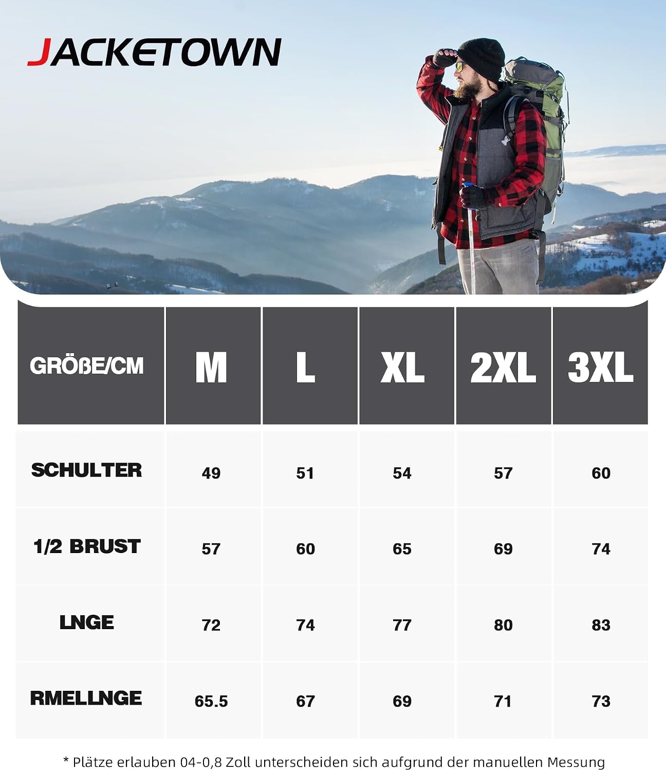 Detalle de JACKETOWN Herren Fleecejacke Flanell Hemdjacke mit Kapuze – warme kariert Übergangsjacke für Herbst und Winter