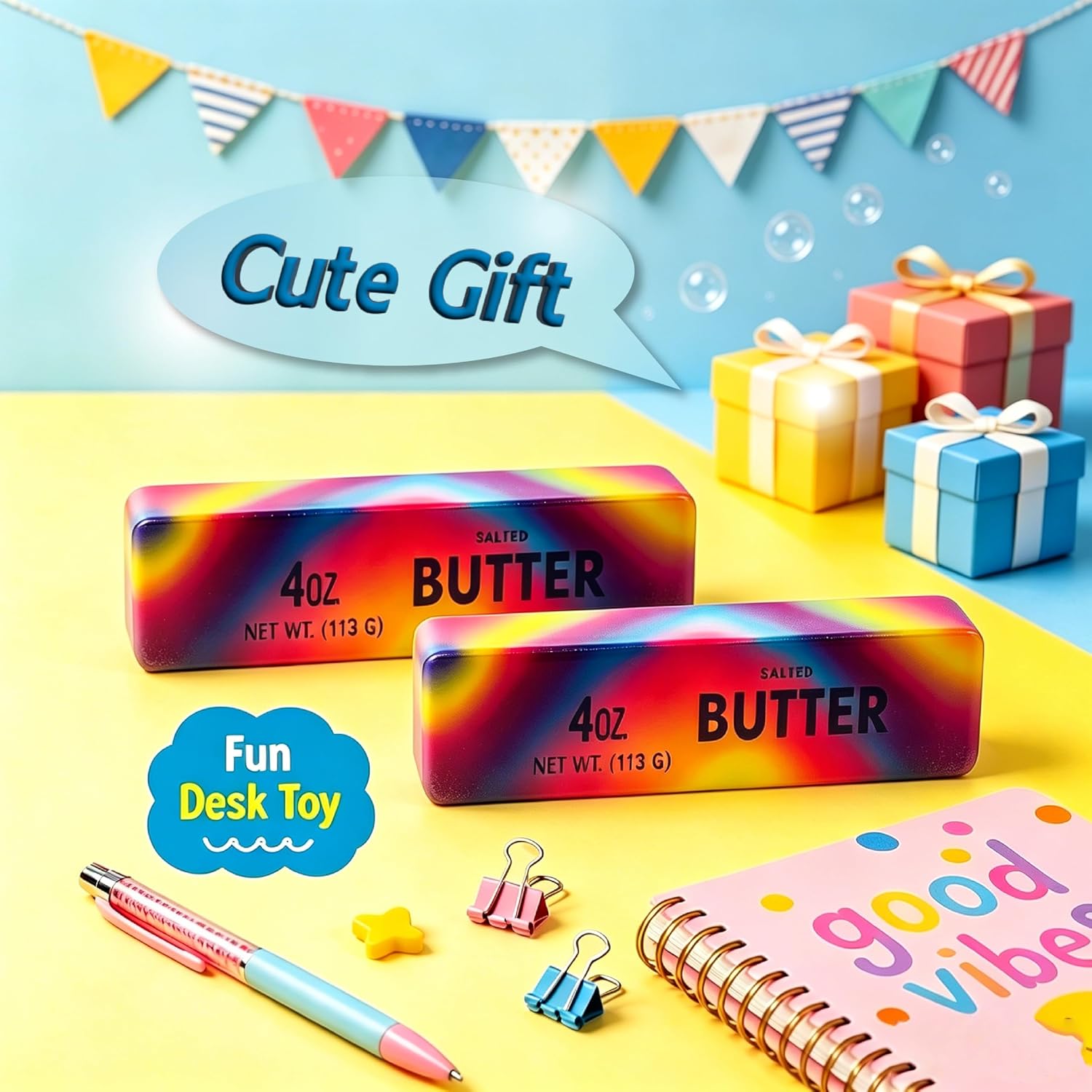 Detalle de Rainbow Butter Squishy Toys Set of 2: Cute Rainbow Butter Squishies for Stress Relief