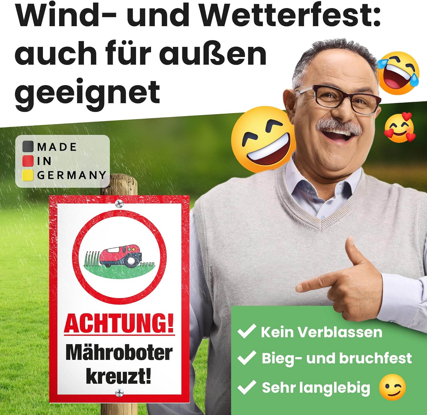 Thumbnail 4 de DankeDir! Mähroboter kreuzt – Schild 30x20 cm, wetterfestes Gartenschild