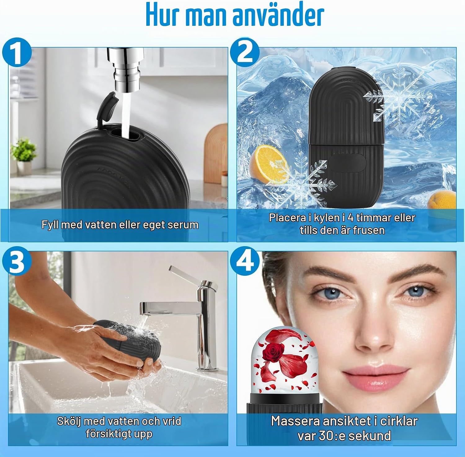 Detalle de Isrulle för ansiktet i silikon – återanvändbar, svart, 90 g