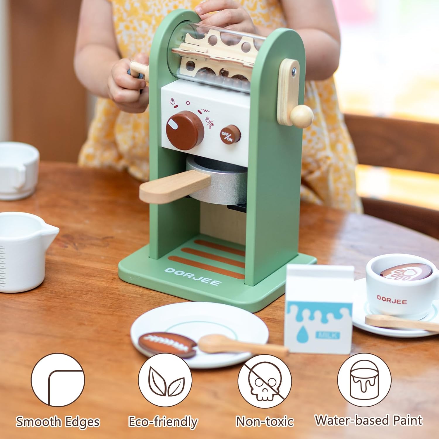 Thumbnail 3 de Smartwo Kinder-Holz-Kaffeemaschine mit Mühle – 17-teiliges Spielset für die Spielküche, grün (ab 3 Jahren)