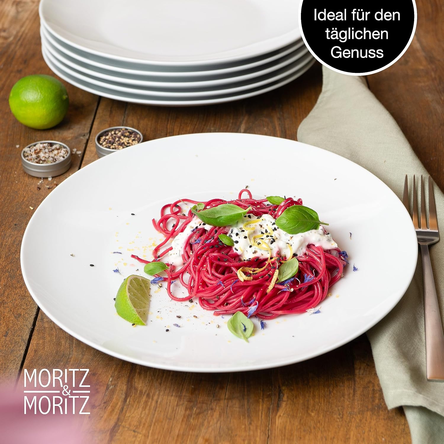 Thumbnail 5 de Moritz & Moritz BASIC Essteller-Set für 6 Personen (6 flache Teller) – weiß, Ø 27 cm, Porzellan