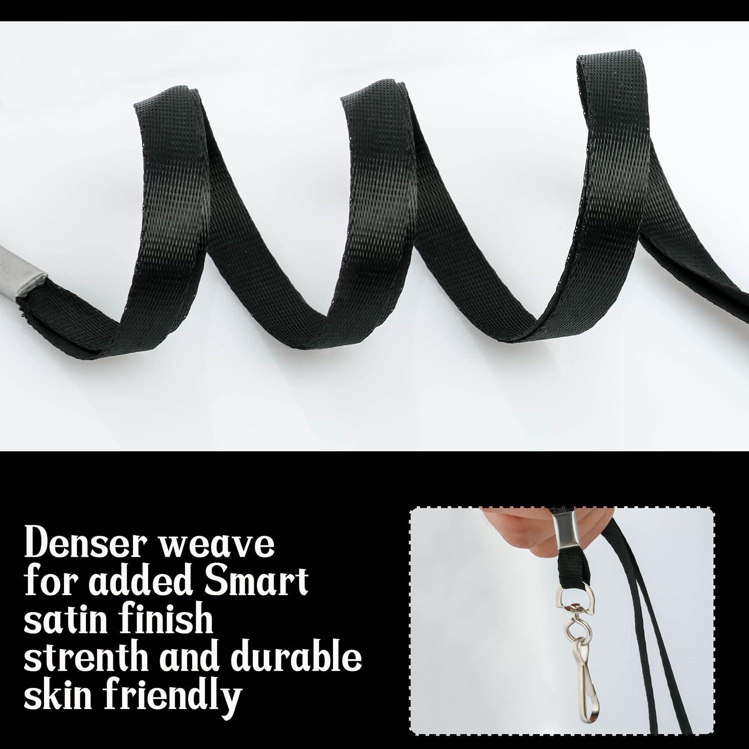 Detalle de LOCONHA 50-Pack Black Lanyards, 18-Inch Polyester with Swivel Hook