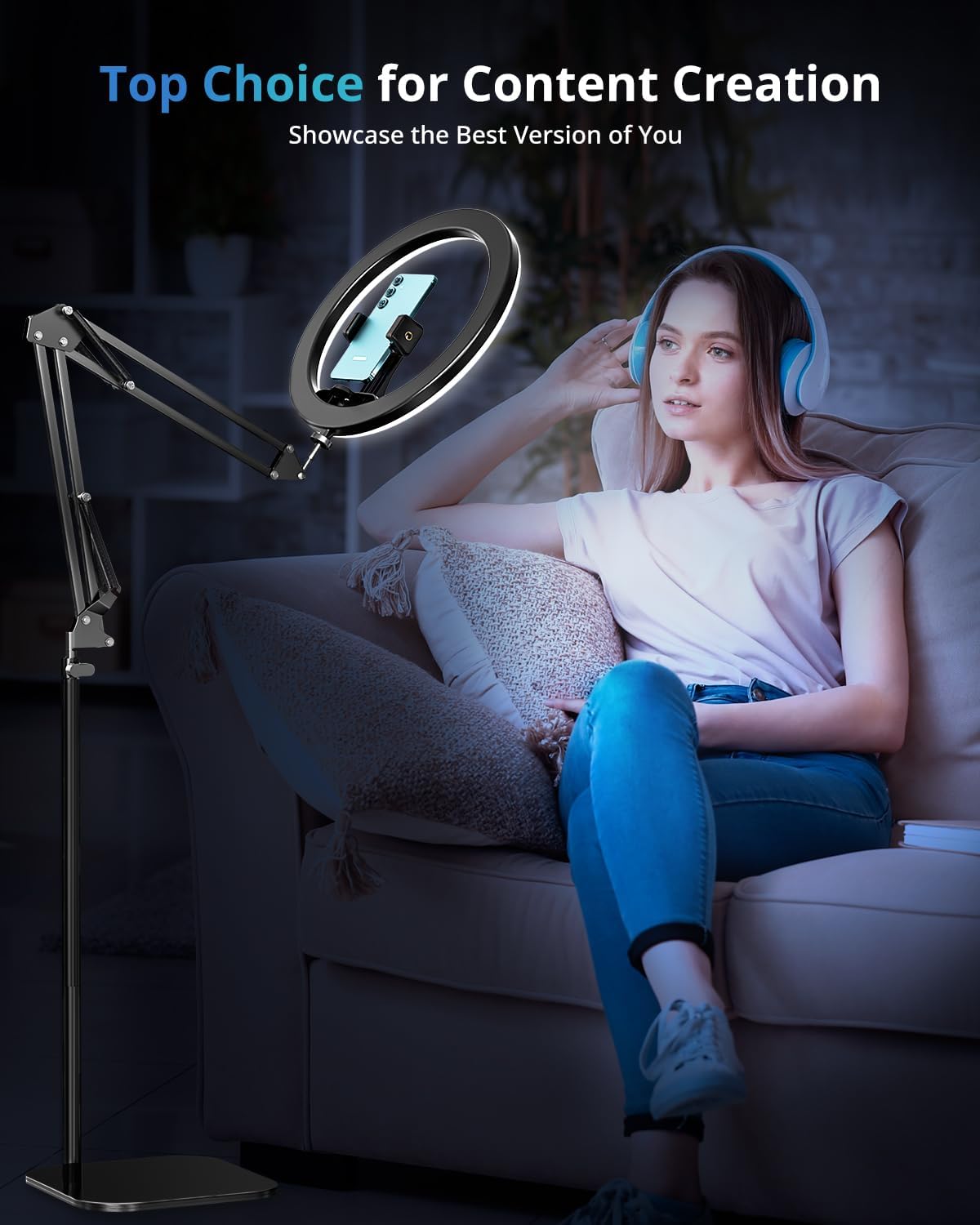 Thumbnail 5 de UBeesize 12-Inch Ring Light Tripod with 75-Inch Overhead Stand for iPhone