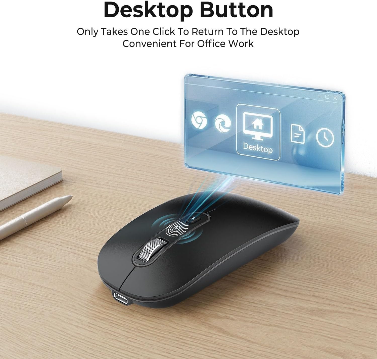 Thumbnail 2 de cimetech Wireless Bluetooth Mouse (BT5.1 + 2.4G) – Type-C Rechargeable Silent Mouse, Ultra-Slim Ergonomic (Black)