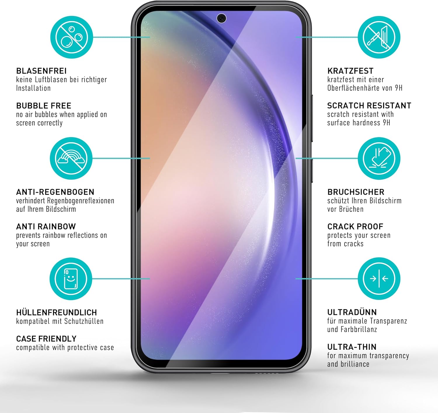 Detalle 2 de SmarTect Glass Screen Protector for Samsung Galaxy A55 5G, 9H Glass and Camera Covers