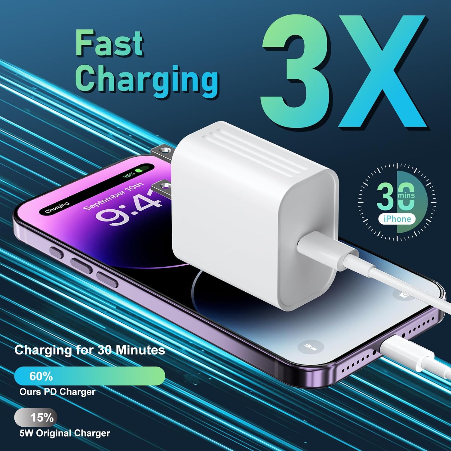 Detalle 2 de iPhone 14 Charger 20W USB‑C with 10ft Lightning Cable