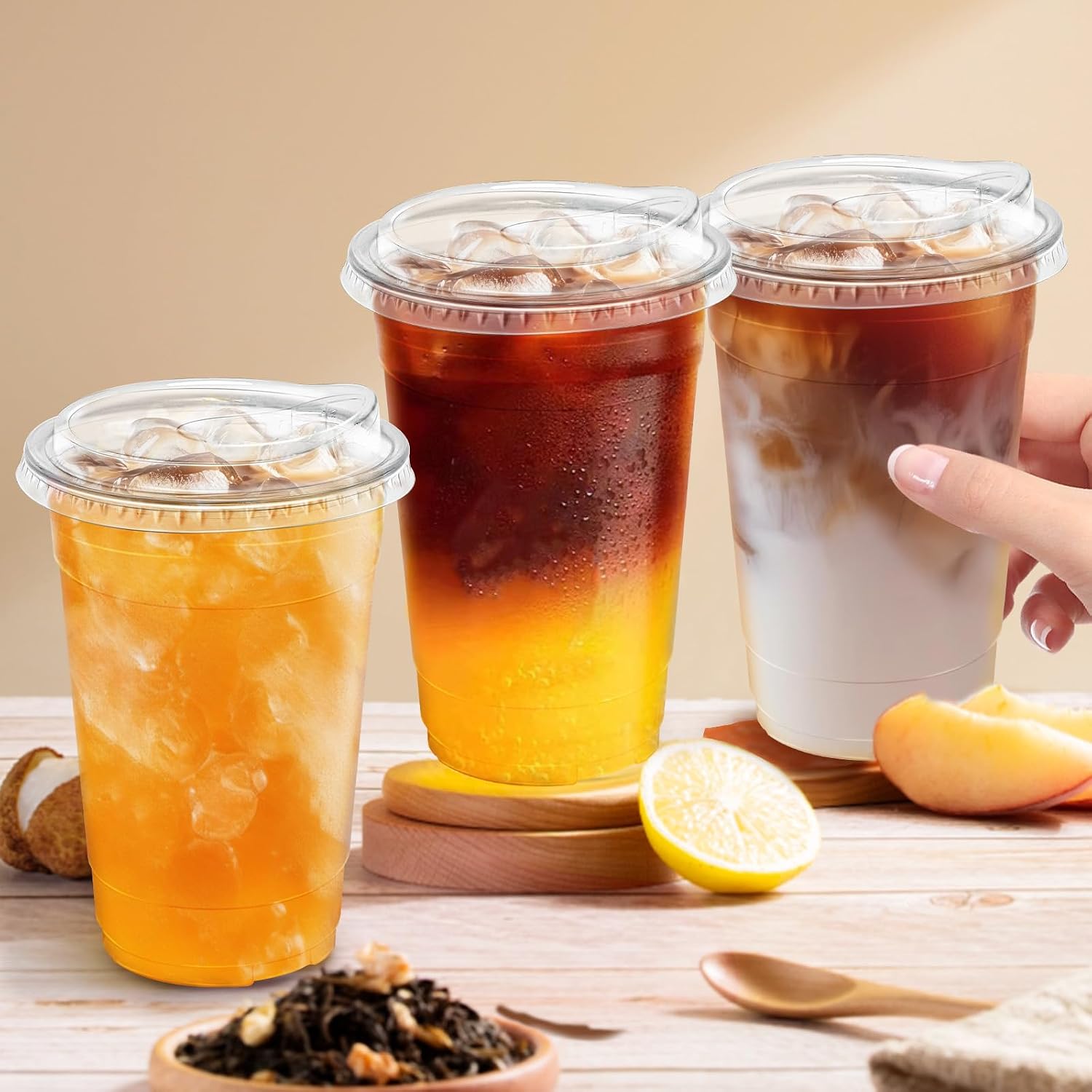 Thumbnail 2 de Clawsoff 20 oz Clear Plastic Cups with Lids (100 Pack) — Sturdy, Leak-Resistant, BPA-Free for Cold Beverages